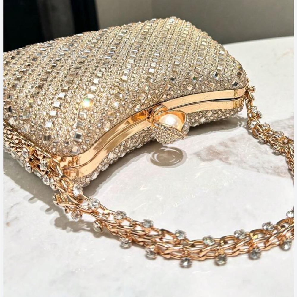 Gold Rhinestone Gem Evening crossbody Clutch NEW - Picture 5 of 9